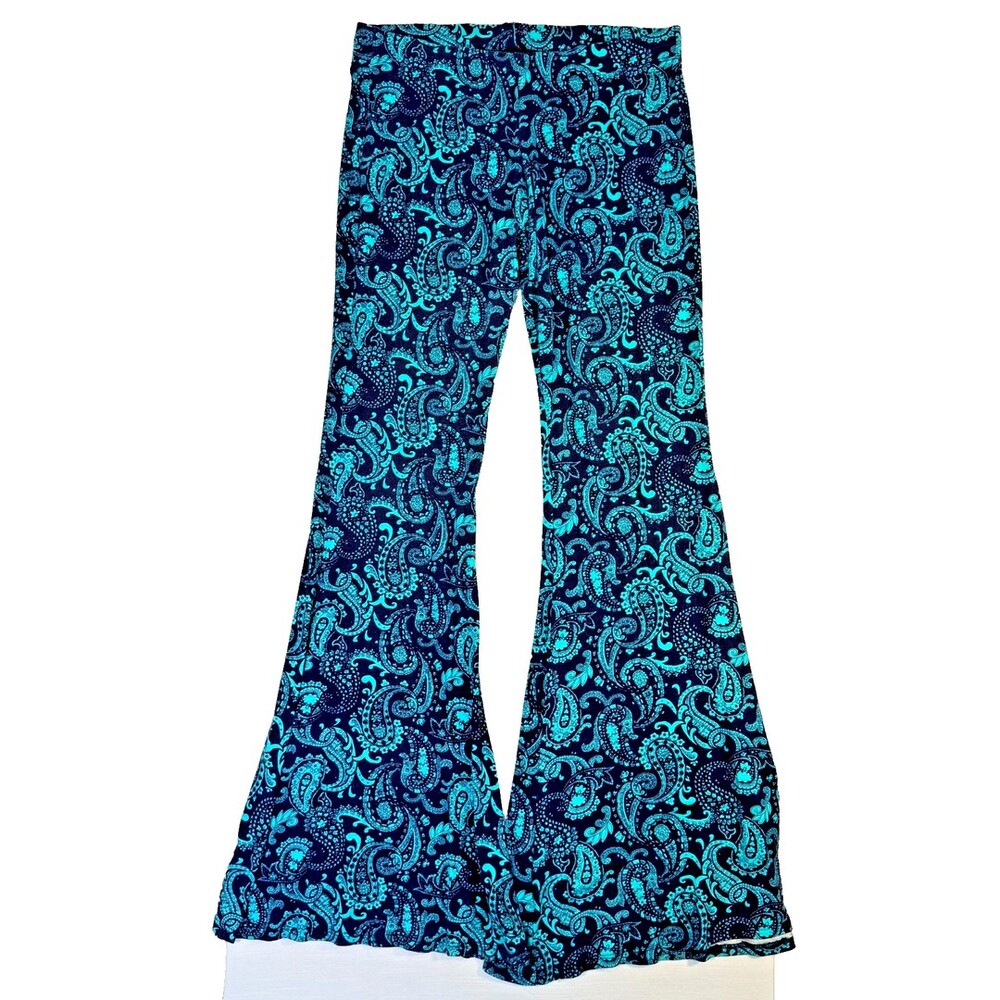 Michael Lauren Flare Leg Low Rise Pants Womens M Teal Navy Blue Paisley Soft